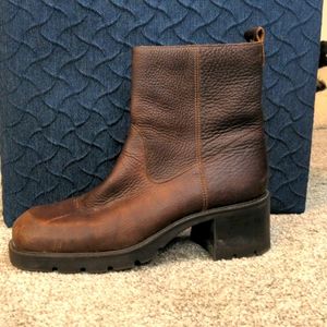 Pritzi Leather Heeled Square Toe Boot Platform Chunky Lug Sole